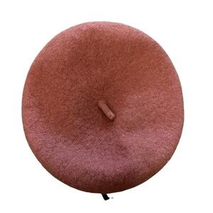 Vintage Sienna Brown Wool Adjustable Beret Hat w/ Black Grosgrain Ribbon Trim